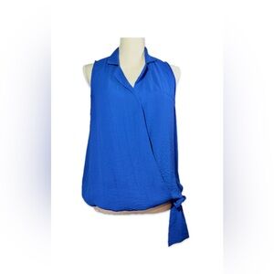 Forever 21 Sleeveless Blouse Women’s Size L Royal Blue Faux Wrap